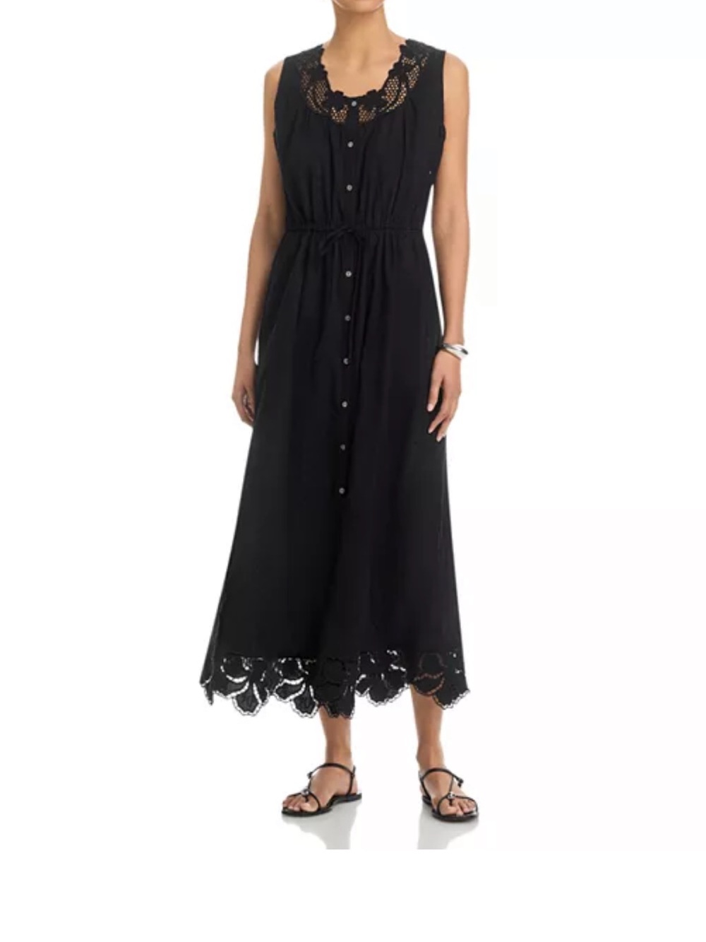 Rails Lorina Black Maxi Dress with Crochet Trim and Eyelet Accents NWT